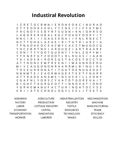Industiral Revolution Word Search Puzzle