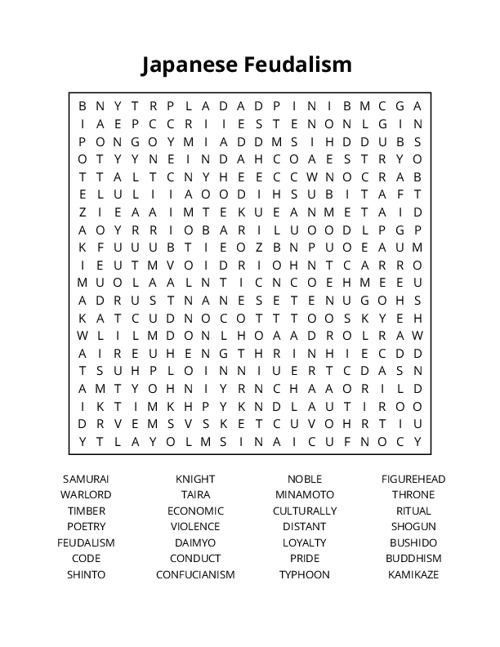 Japanese Feudalism  Word Search Puzzle