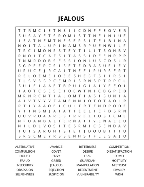 JEALOUS Word Search Puzzle