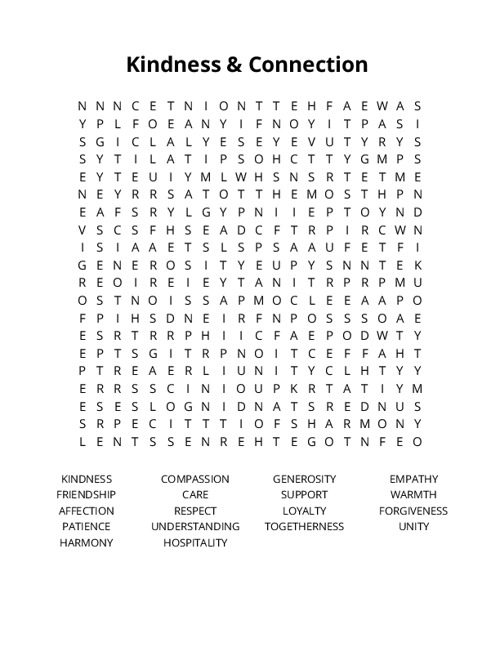 Kindness & Connection Word Search Puzzle