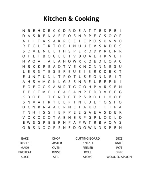 Kitchen & Cooking Word Search Puzzle