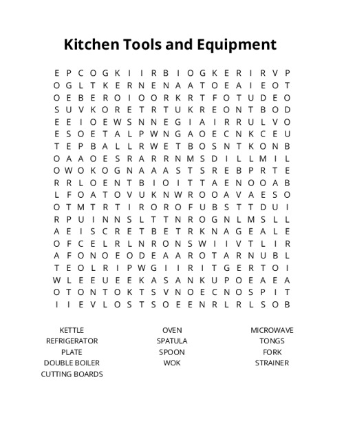 Kitchen Tools and Equipment  Word Search Puzzle