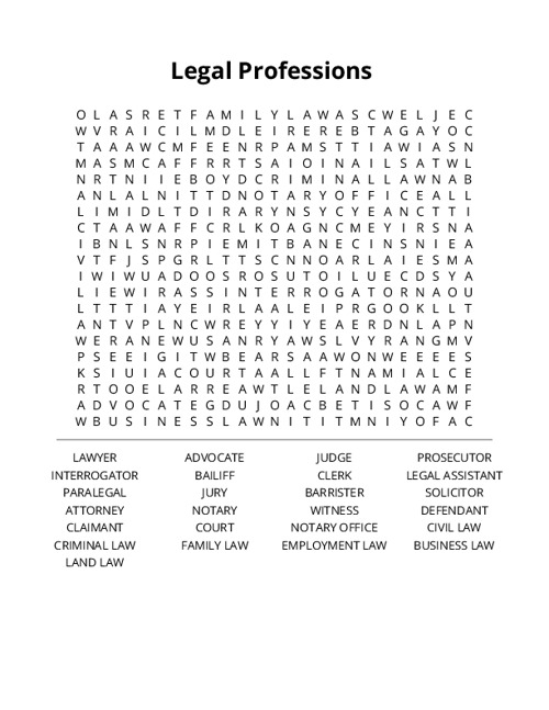 Legal Professions  Word Search Puzzle