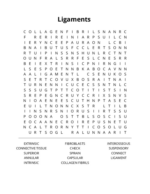 Ligaments  Word Search Puzzle