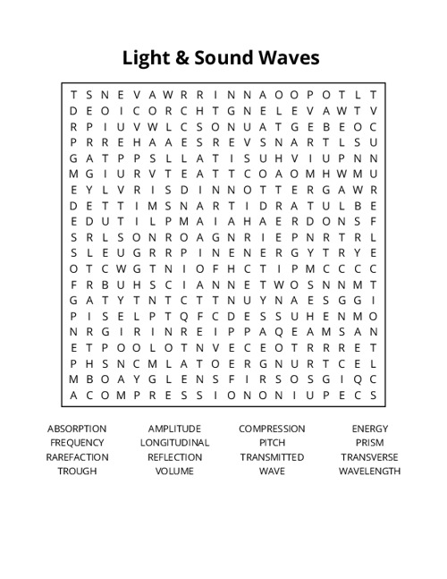Light & Sound Waves Crossword Puzzle