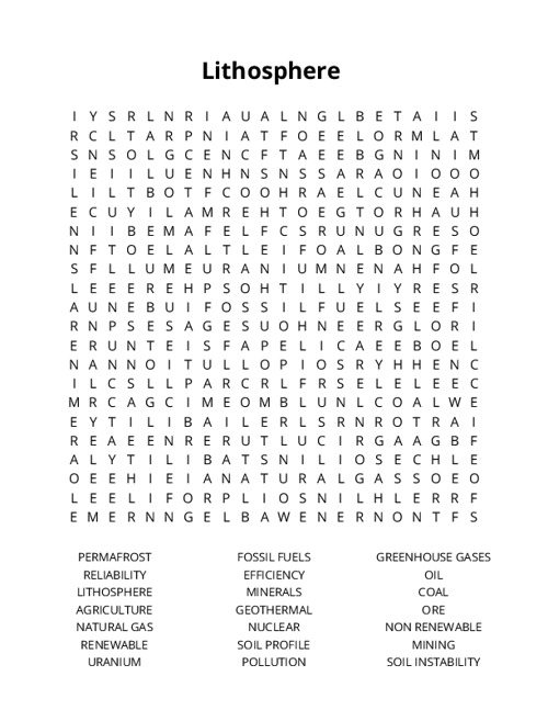 Lithosphere Crossword Puzzle