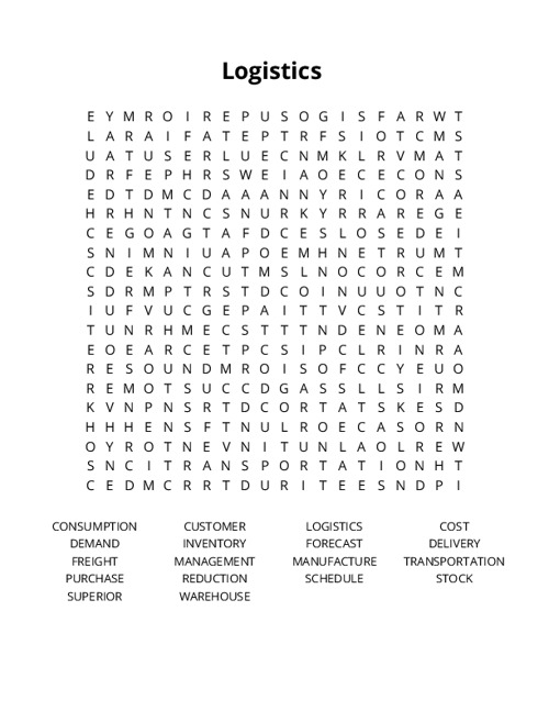 Logistics  Word Search Puzzle