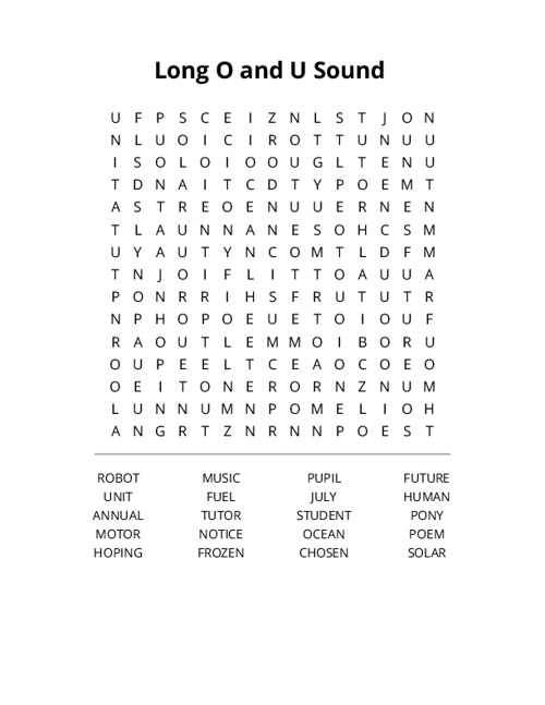 Long O and U Sound Crossword Puzzle