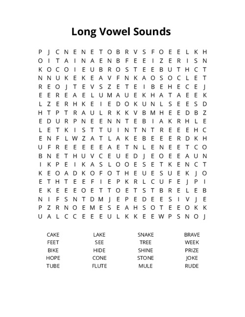 Long Vowel Sounds Word Search Puzzle