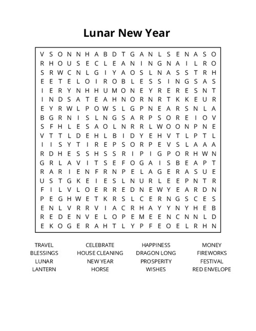 Lunar New Year Word Search Puzzle