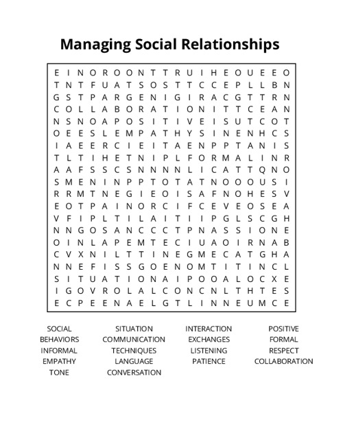 Managing Social Relationships Crossword Puzzle