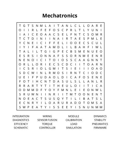Mechatronics Word Search Puzzle