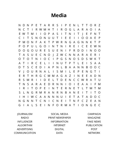 Media Word Search Puzzle