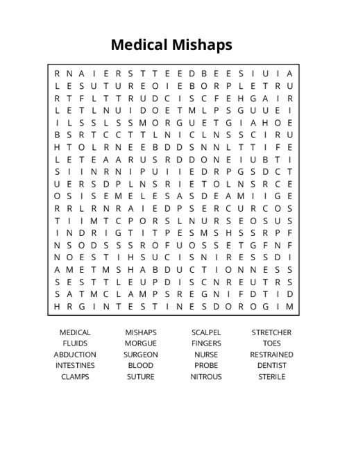 Medical Mishaps Word Search Puzzle