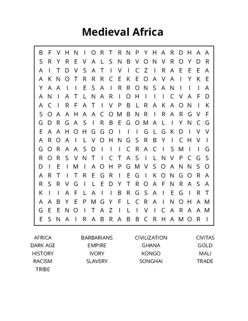 Medieval Africa Crossword Puzzle