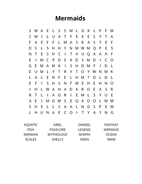 Mermaids Crossword Puzzle