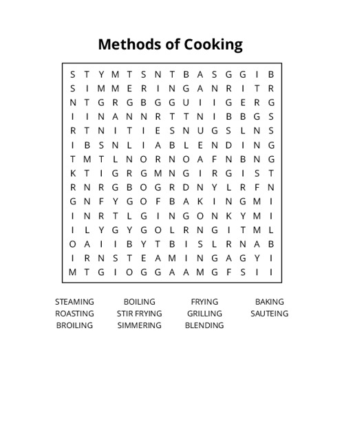 Methods of Cooking Word Search Puzzle