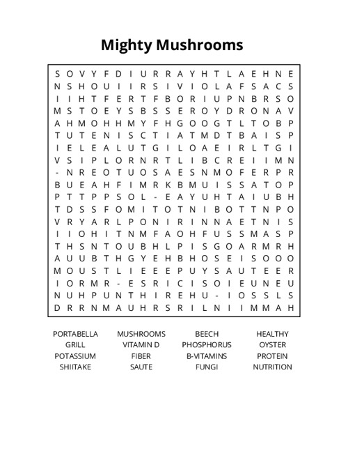 Mighty Mushrooms  Word Search Puzzle