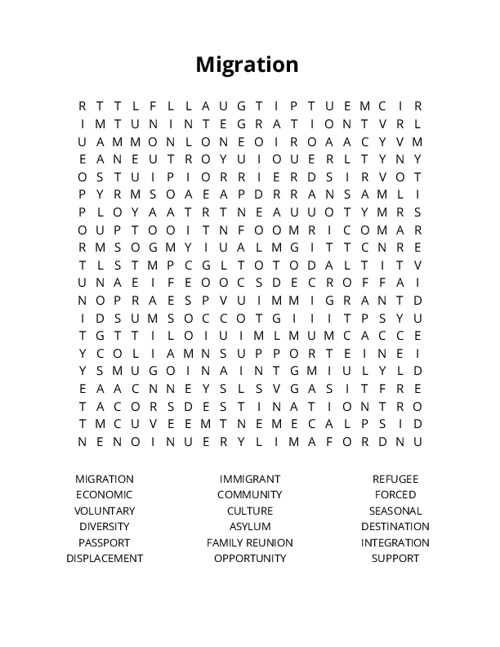 Migration  Word Search Puzzle