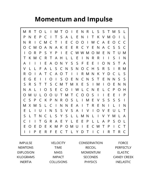 Momentum and Impulse Word Search Puzzle