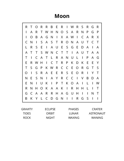 Moon Word Search Puzzle