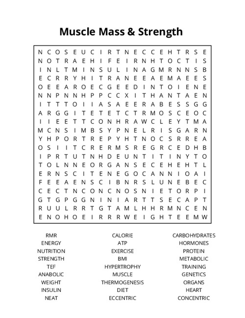 Muscle Mass & Strength  Word Search Puzzle