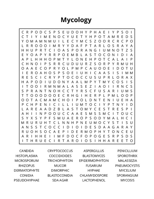 Mycology Word Search Puzzle