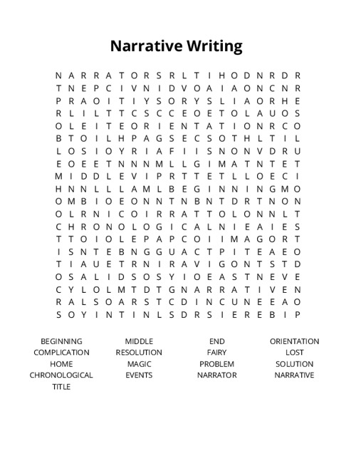 Narrative Writing Word Search Puzzle