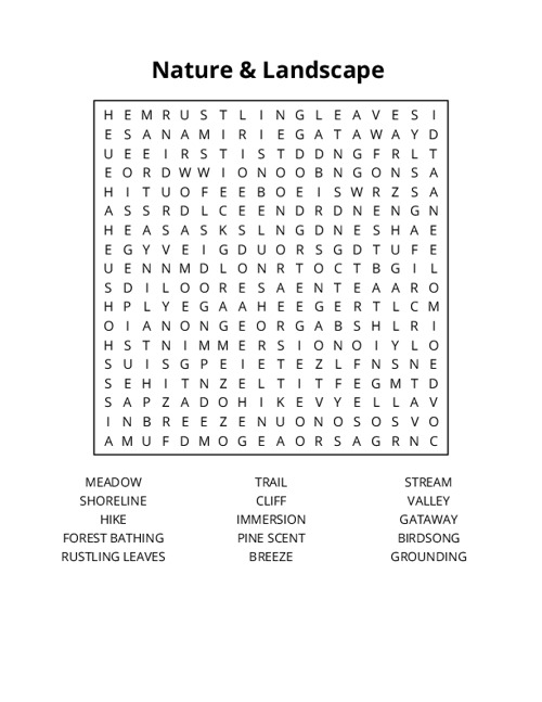 Nature & Landscape Crossword Puzzle