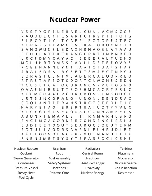 Ncuclear Power Crossword Puzzle