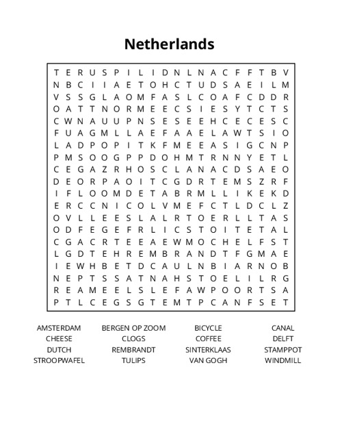 Netherlands Crossword Puzzle