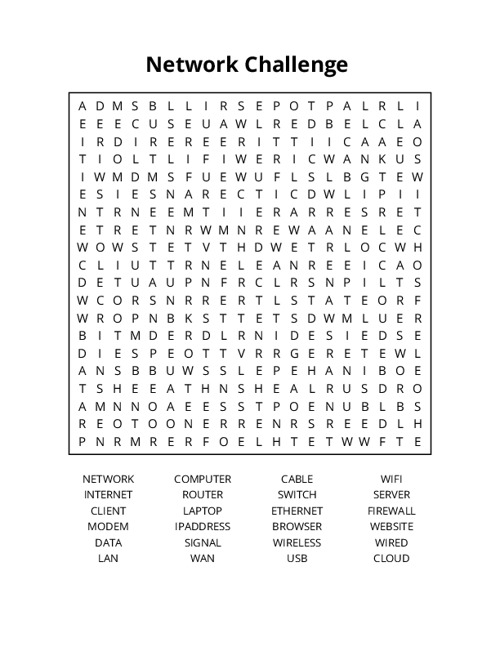 Network Challenge Word Search Puzzle
