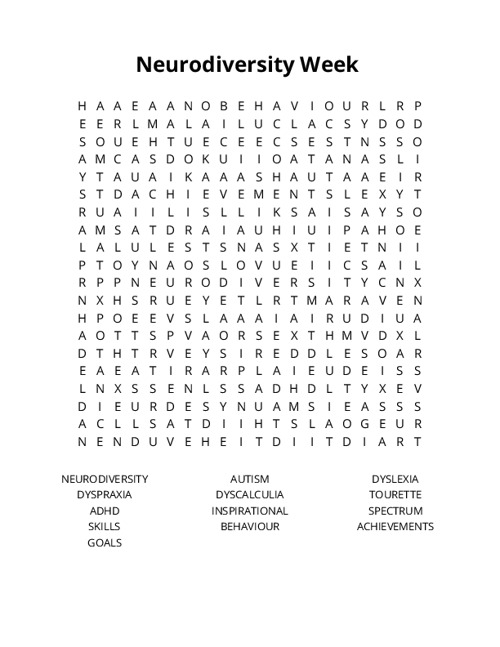 Neurodiversity Week  Word Search Puzzle