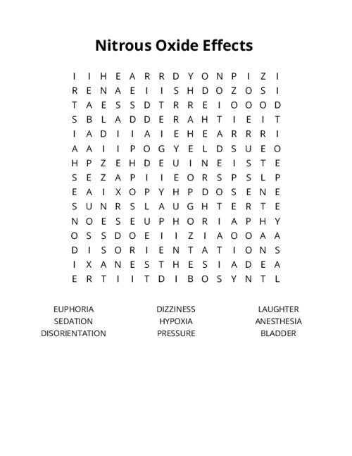 Nitrous Oxide Effects Crossword Puzzle