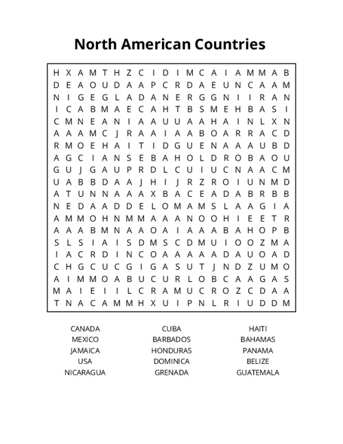 North American Countries Crossword Puzzle
