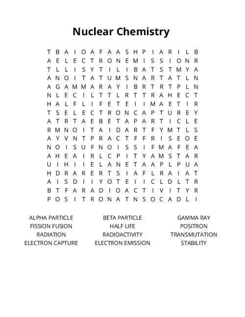 Nuclear Chemistry Word Search Puzzle