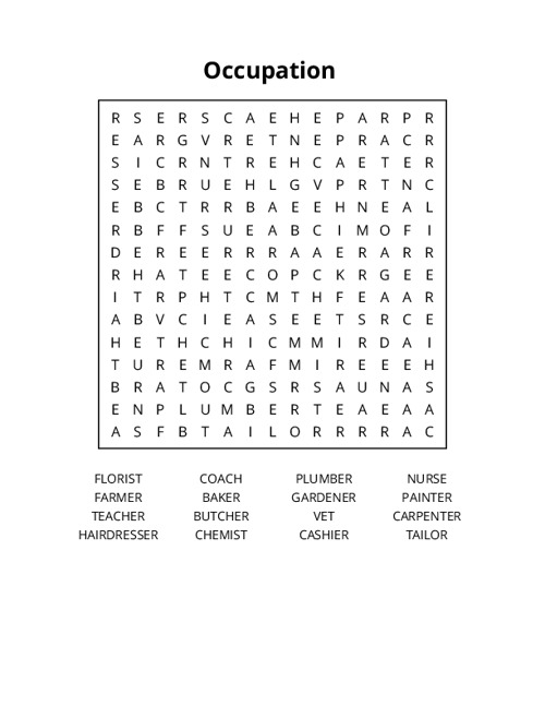 Occupation Crossword Puzzle