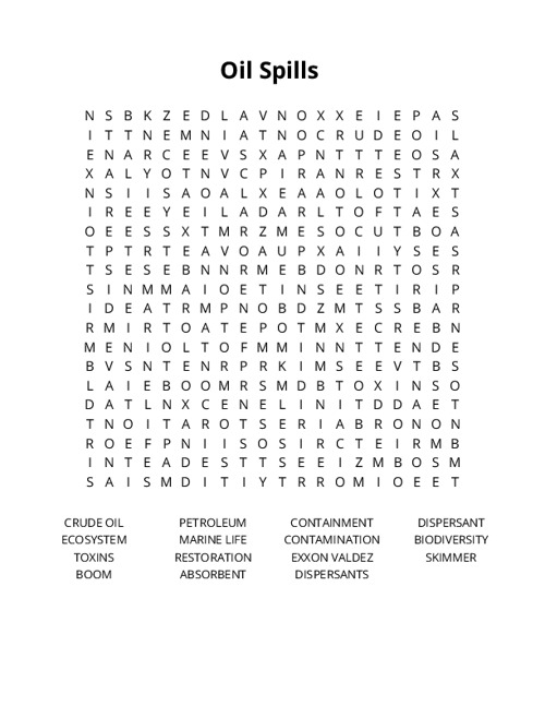 Oil Spills Crossword Puzzle