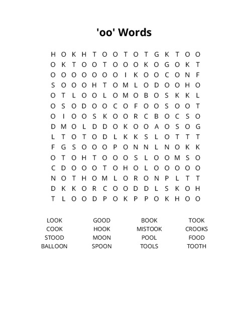 oo Words Crossword Puzzle