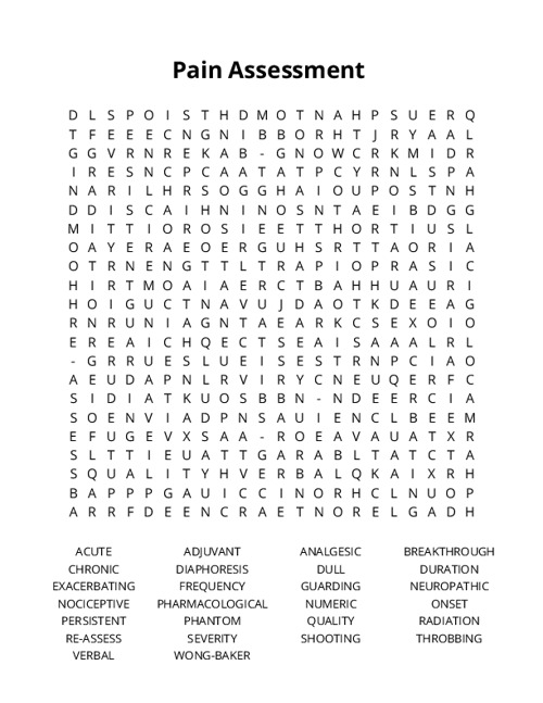 Pain Assessment  Word Search Puzzle