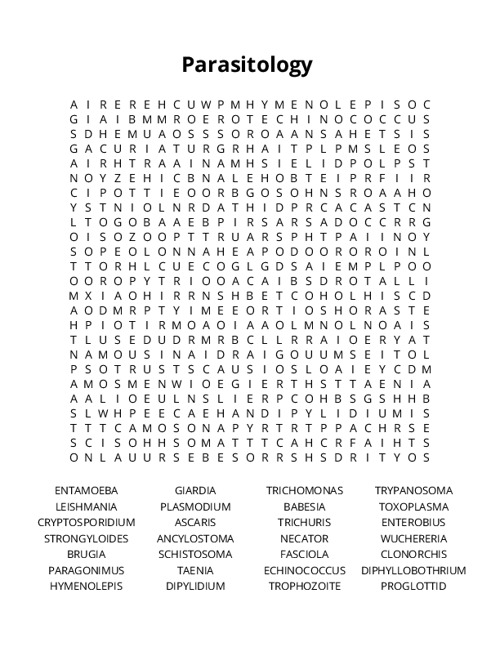 Parasitology Word Search Puzzle