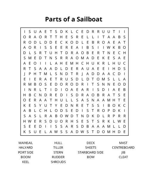 Parts of a Sailboat Crossword Puzzle