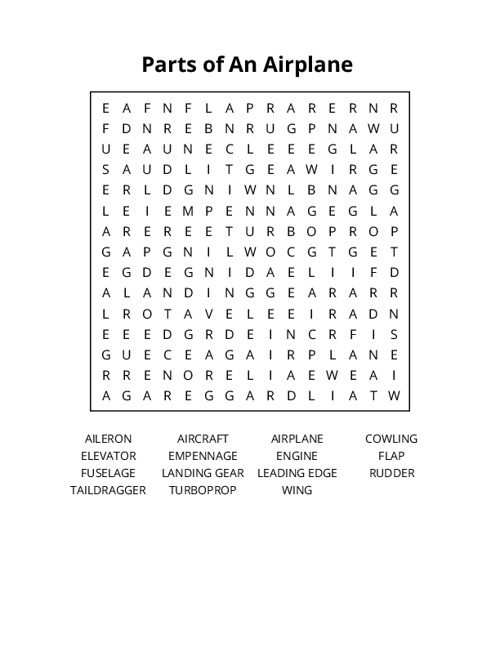 Parts of An Airplane Crossword Puzzle