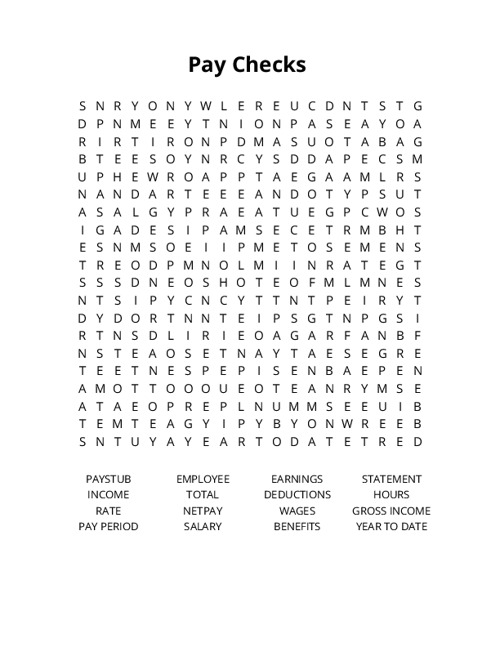 Pay Checks  Word Search Puzzle