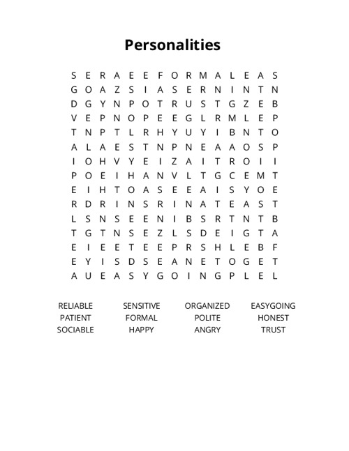 Personalities Word Search Puzzle