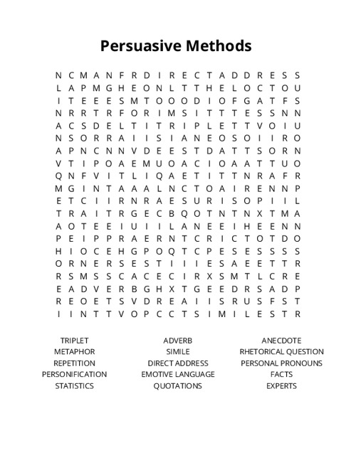Persuasive Methods Word Search Puzzle