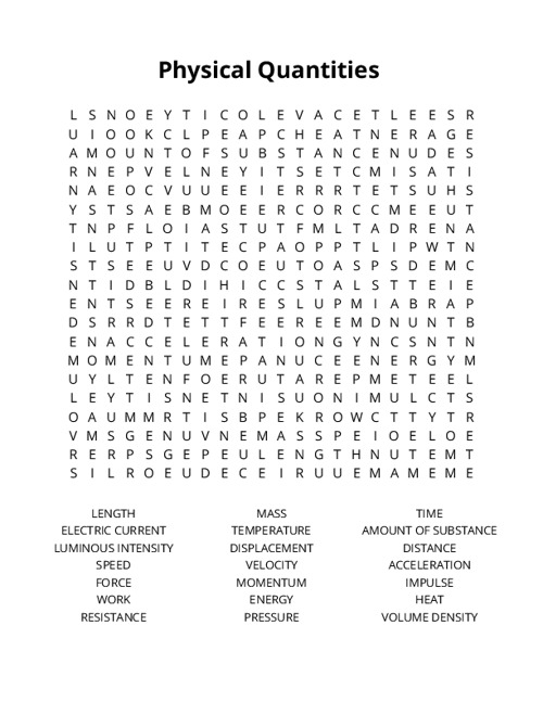 Physical Quantities Crossword Puzzle