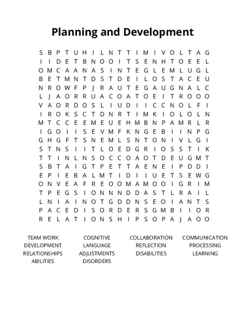 Planning and Development Crossword Puzzle