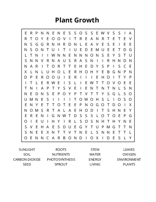 Plant Growth  Word Search Puzzle