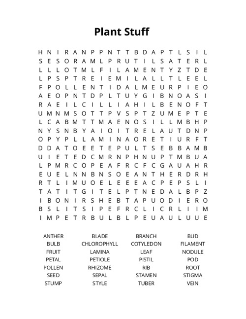 Plant Stuff Word Search Puzzle